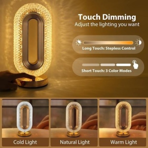 Lampa Diamond Crystal LED Smartix Touch control, 3 temperaturi de culori, Pentru masa, Reincarcabila prin USB, Auriu, AD2332 - Img 3