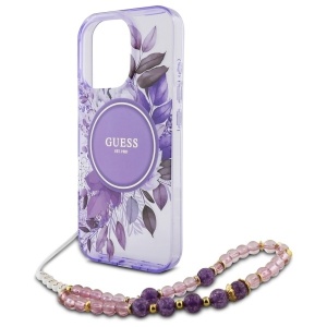 Original Case GUESS IML Flowers with Pearl Strap Magsafe GUHMP16LHFWBRCESU for Iphone 16 Pro purple - Img 4