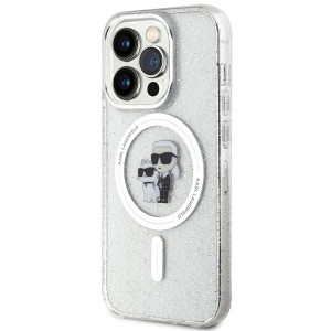 Original Pouch KARL LAGERFELD hardcase Karl&Choupette Glitter MagSafe KLHMP14LHGKCNOT for Iphone 14 Pro transparent