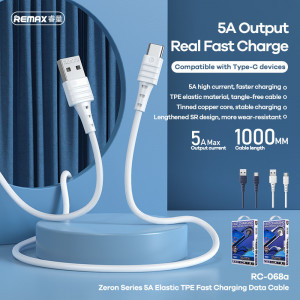 REMAX Cablu Zeron RC-068a - USB to Tip C - 5A 1 metre Alb