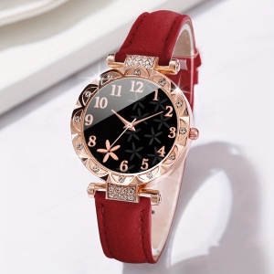 Set 5 Bijuterii și Ceas Elegant pentru Femei – Curea Roșie cu Accesorii Asortate, PMXH1292217 - Img 5
