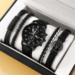 Set cadou barbati, ceas si 4 bratari, negru, PMSCD106-V1 - Img 1
