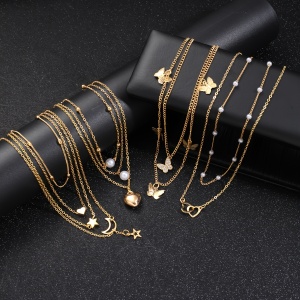 Set de 10 coliere aurii cu pandantive – stil boho chic, PMAL389005 - Img 3