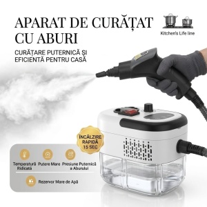 Aparat de curățat cu aburi portabil, încălzire rapidă în 15 secunde, pentru bucătărie și casă, alb/negru, BZWW42624