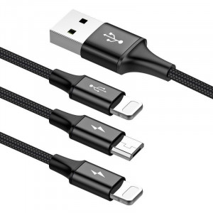 Baseus Cablu Rapid 3 in 1 - USB to Micro USB, 2xLightning - 3A 1,2 metrus (CAMLL-SU01) Negru