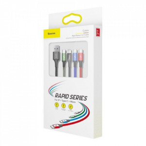 Baseus Cablu Rapid 4 in 1 - USB to Micro USB, Lightning, 2xTip C - 3,5A 1,2 metrus (CA1T4-B01) Negru