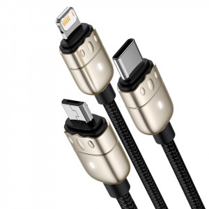 Baseus Cablu Year of the Tiger 3 in 1 - USB to Tip C, Lightning, Micro USB - 3,5A 1,2 metri (CASX010001) negru