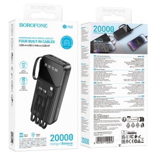Borofone Power Bank 20000mAh BJ76A Smart - 2xUSB - with Type C, Lightning and Micro USB cables black, AKUM944 - Img 8
