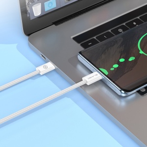 Cablu împletit Blavec Candy - Tip C la Tip C - PD 60W, 3A, 1 metru, Apple CarPlay/Android Auto (CCA-CC3W10) Alb, MGKABAV1759 - Img 2