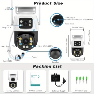 Cameră de supraveghere WiFi 4K – 8MP cu lentile duble și viziune nocturnă inteligentă, TMAV35371 - Img 8