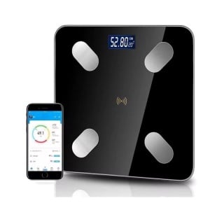 Cantar inteligent Smartix cu acumulator, Corporal analitic, compatibil Android si iOS, Bluetooth, 26 functii, 180kg, 27x27cm, Negru, AD26180