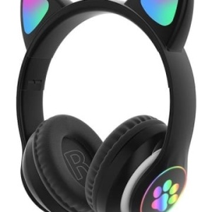 Casti Wireless pentru Copii Smartix CAT cu lumini LED, Negru, AD2650