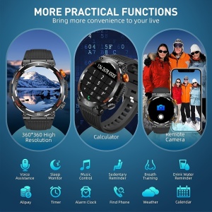 Ceas smartwatch sport, cu busolă si lanterna LED, PMHV30629-NEGRU - Img 6