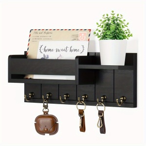 Cuier Rustic de Perete cu Rafturi și 6 Cârlige – Organizator pentru Chei, Poștă și Accesorii, TMTQ691031 - Img 5