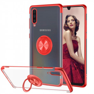 Husa Samsung Galaxy A70 | A70s din Silicon transparenta cu Inel Rotativ si Margini Rosii