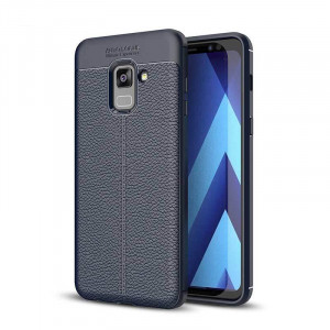 Husa Samsung Galaxy A8 PLUS Bleumarin din TPU cu Design de Tip Piele