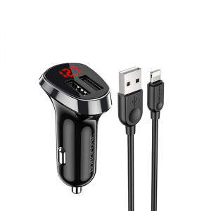 Incarcator Auto Borofone BZ15 Auspicious - 2xUSB - 2,4A cu USB to Lightning cablu negru - Img 2