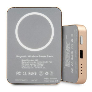 Original Power Bank - GUESS GUPBMSVSLG 3000mAh with induction charging 5W MagSafe - Auriu