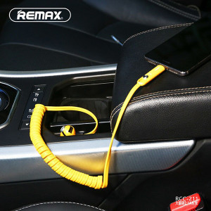 REMAX Incarcator auto Cutie RCC-211 - USB - 2,1A cu 3 in 1 cablu Micro USB, Lightning, Tip C YELLOW - Img 2