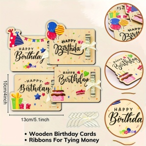 Set 4 Clipuri din lemn pentru bani – Mesaje „Happy Birthday”, TMXY401938 - Img 8