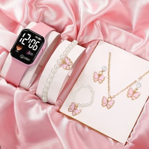 Set cadou elegant pentru fete – Ceas, bratara, colier, cercei si inel, model fluture, TMCX3763948