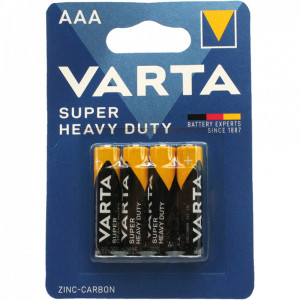 Set de 4 Baterii AAA, Varta Super Heavy Duty, 1,5 V, Zinc-Carbon, PM456233