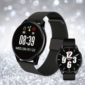 Smartwatch pentru dama, ecran 3.8 cm, bratara metal + silicon, TMHB7446213 - Img 7