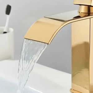 Baterie Lavoar inalta pentru blat ,cascadă auriu pentru baie, din oțel inoxidabil, PMCT86991 - Img 2
