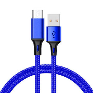 Cablu TYPE 2 - USB to Micro USB - metal plugs QC 3.0 1 metre blue