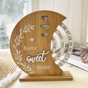 Calendar Perpetuu din Lemn – Design cu Roată Lunară „Home Sweet Home”, TMUC259188