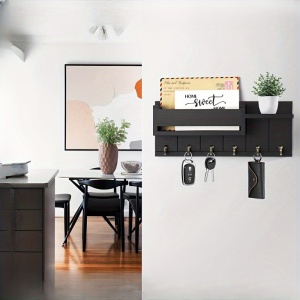 Cuier Rustic de Perete cu Rafturi și 6 Cârlige – Organizator pentru Chei, Poștă și Accesorii, TMTQ691031 - Img 6