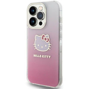 Husa Originala HELLO KITTY hardCarcasa IML Gradient Electrop Kitty Head HKHCP15LHDGKEP pentru Iphone 15 Pro Roz