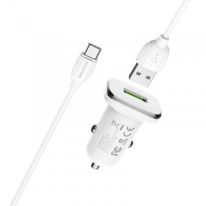 Incarcator Auto Borofone BZ12A Lasting Power - USB - QC 3.0 18W 3A with USB to Type C Cablu white - Img 3