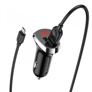 Incarcator Auto Borofone BZ15 Auspicious - 2xUSB - 2,4A cu USB to MicroUSB cablu negru - Img 2