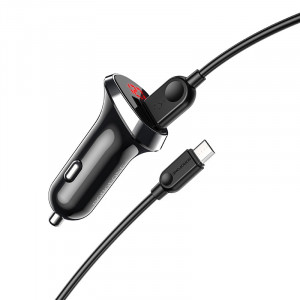 Incarcator Auto Borofone BZ15 Auspicious - 2xUSB - 2,4A cu USB to MicroUSB cablu negru - Img 3