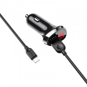 Incarcator Auto Borofone BZ15 Auspicious - 2xUSB - 2,4A cu USB to Lightning cablu negru
