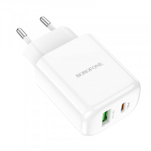 Incarcator Priza Borofone BN4 Potential - USB + Type C - QC 3.0 PD 2.0 20W white