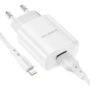 Incarcator priza Borofone Innovative - USB - 2,1A cu USB to Lightning, alb