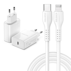 Incarcator Priza Dux Ducis C60 - Type C - PD QC 3.0 20W 3A with Type C to Lightning Cablu white - Img 3