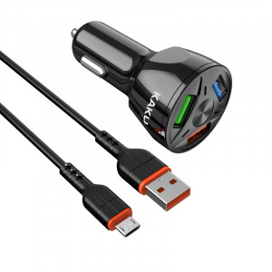 KAKU Car Charger KSC-493 Jishan - 3xUSB - QC 3.0 20W 4,8A cu USB to Micro USB cablu Negru