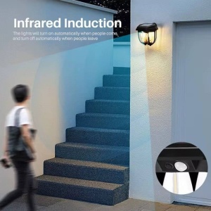 Lampa solara tip felinar 38W Smartix cu 3 Becuri, Acumulator 1200mAh, Senzor 5-8M, Pentru exterior, Suport inclus, Panou solar inclinat, 600 Lumeni, Negru, AD3858 - Img 3