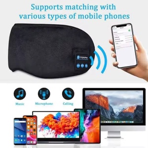 Masca de dormit Smartix cu Casti Wireless Stereo, Bluetooth 5.0, Negru, AD2026 - Img 3