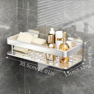 Raft de baie metalic cu montare adezivă – Suport pentru accesorii de duș, TMWA639047 - Img 2