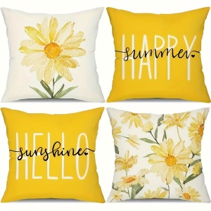 Set 4 huse pentru perne, model vara, cu fermoar, 45x45 cm, PMLN74926