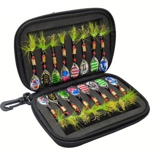 Set momeli pescuit, 16 buc, lingurite rotative, multicolor, cu geanta transport, TMWH227247