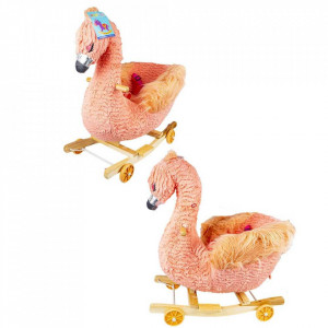 Balansoar pentru bebelusi, Flamingo, lemn + plus, cu rotile, roz, 66 cm - Img 3