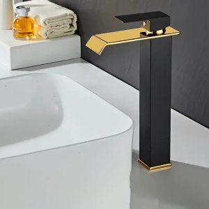 Baterie Lavoar inalta pentru blat, cascadă auriu pentru baie, din oțel inoxidabil, PMKB98574 - Img 4