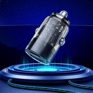 Borofone Car charger BZ29A Talented - USB + Type C - QC 3.0 PD 36W 3A with Type C to Lightning transparent-purple - Img 2