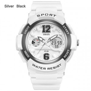 Ceas pentru dama, Smael, Sport, Digital, Rezistent la socuri, afisaj dublu, alb, SML008-V1