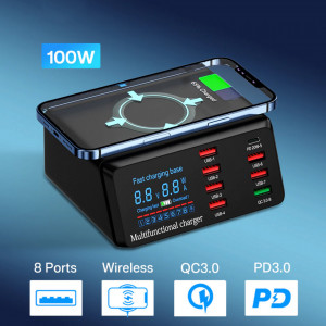 Charging station X9 - 7xUSB + Type C - 100W PD QC 3.0 + induction charging - Img 2